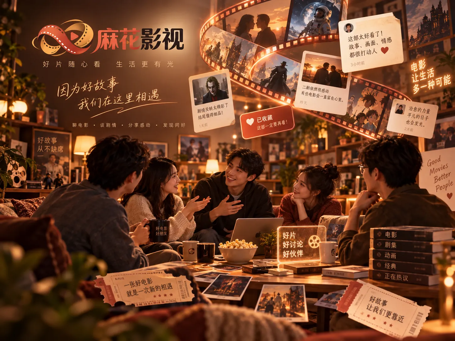 家庭共同观看影视场景